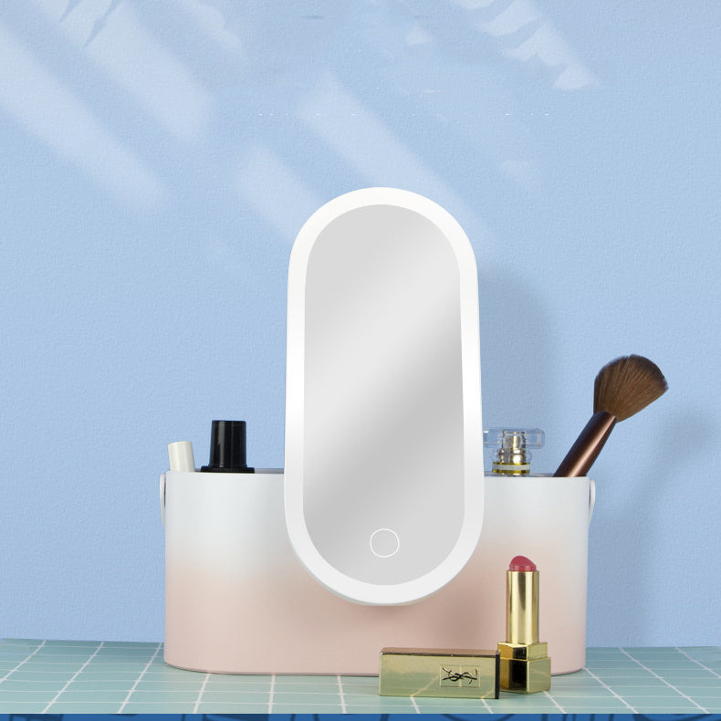 Portable Handheld Dressing Box Mirror With Lamp