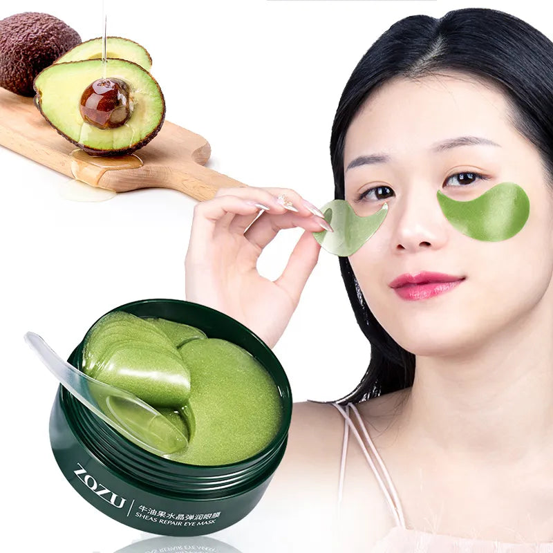 60Pcs Avocado & Collagen Eye Mask: Hydrating Anti-Wrinkle Patches for Dark Circle and Eye Bag Reduction