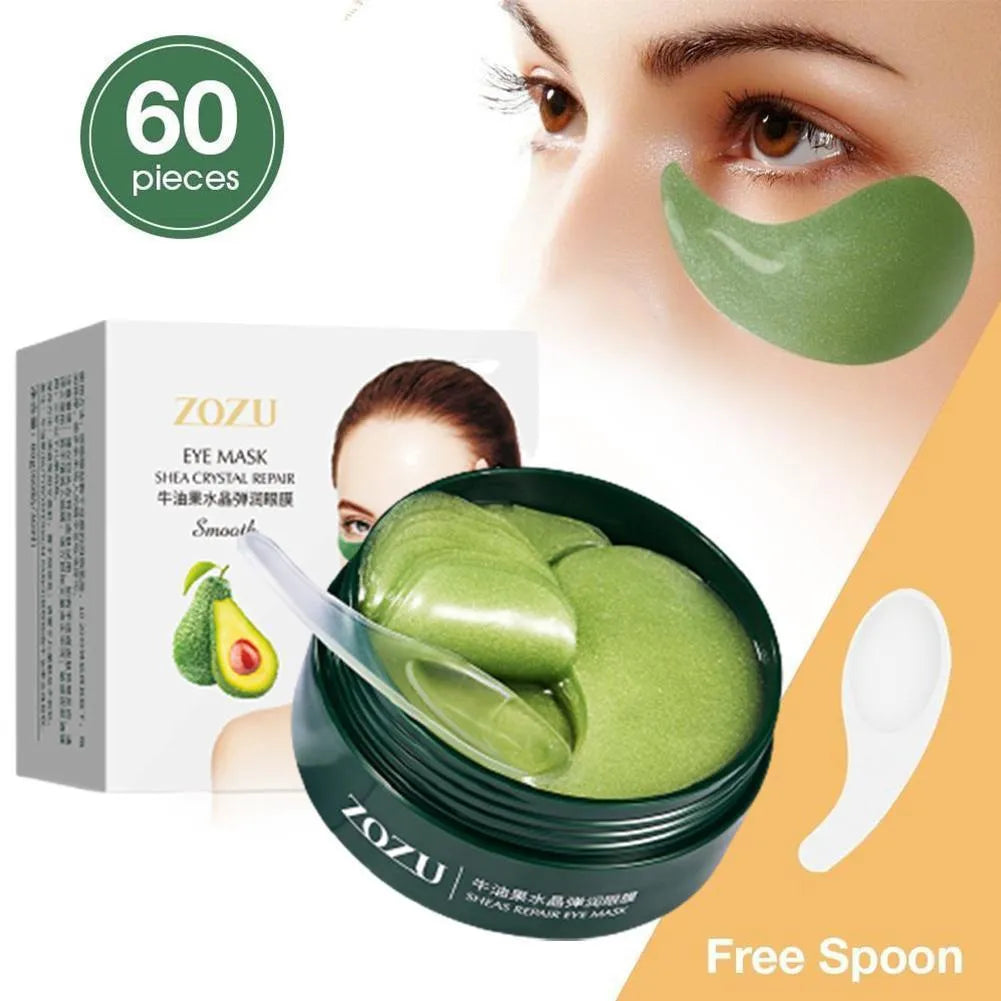 60Pcs Avocado & Collagen Eye Mask: Hydrating Anti-Wrinkle Patches for Dark Circle and Eye Bag Reduction