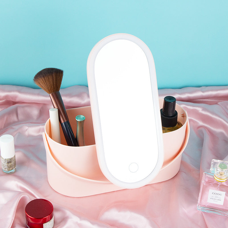 Portable Handheld Dressing Box Mirror With Lamp