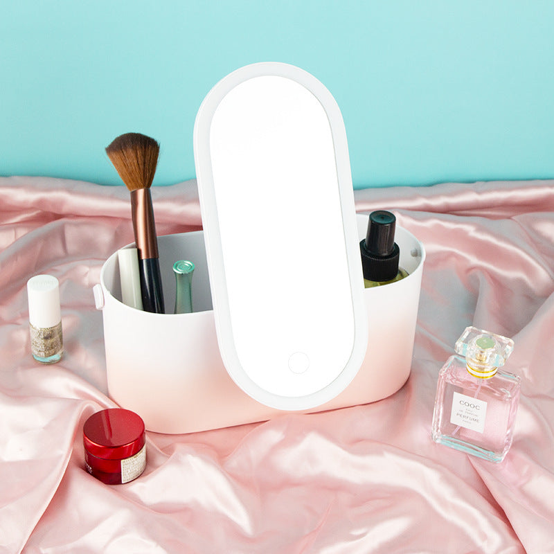 Portable Handheld Dressing Box Mirror With Lamp